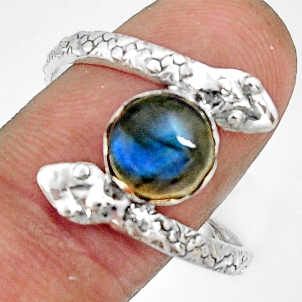 3.46cts natural blue labradorite silver snake solitaire ring size 10.5 r22572