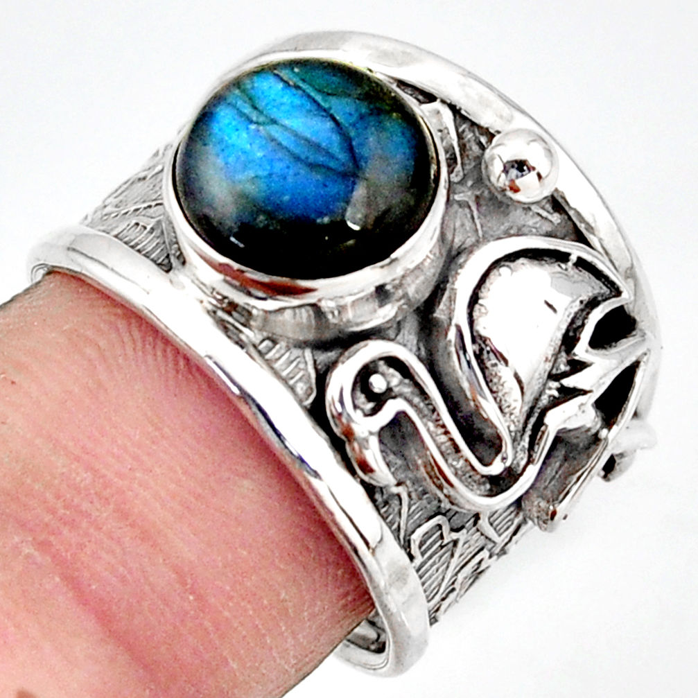4.54cts natural blue labradorite silver solitaire flamingo ring size 7 d45920