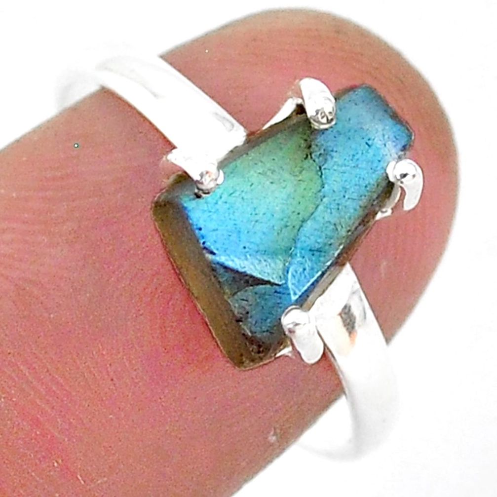 5.19cts natural blue labradorite slice 925 silver solitaire ring size 8.5 r95486