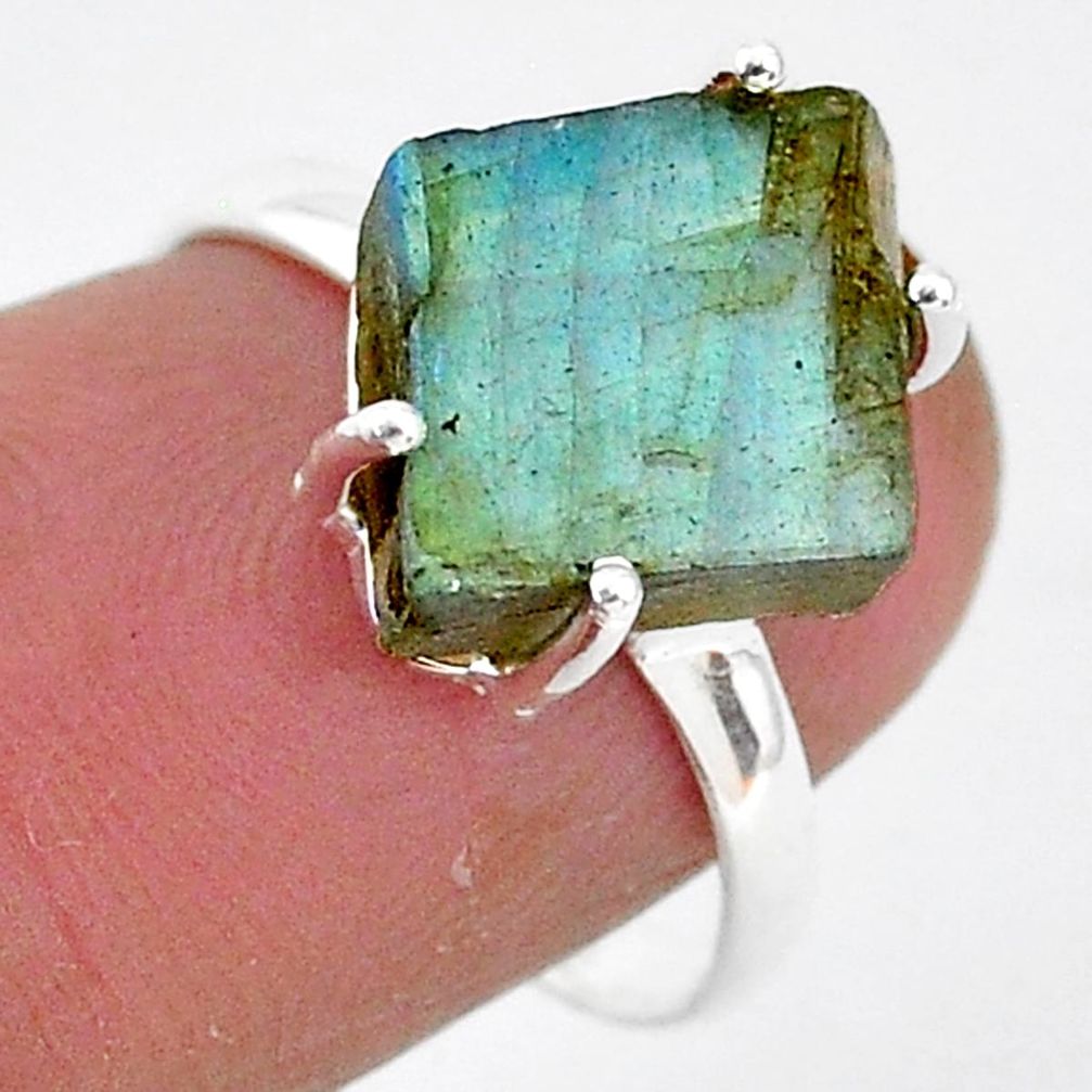 6.65cts natural blue labradorite slice 925 silver solitaire ring size 7.5 r95488