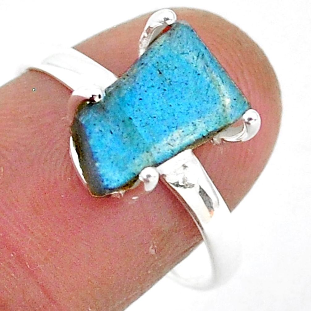 6.55cts natural blue labradorite slice 925 silver solitaire ring size 8.5 r95490