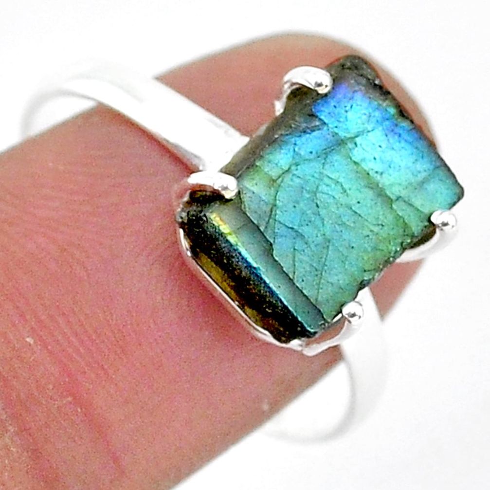 5.61cts natural blue labradorite slice 925 silver solitaire ring size 9.5 r95495