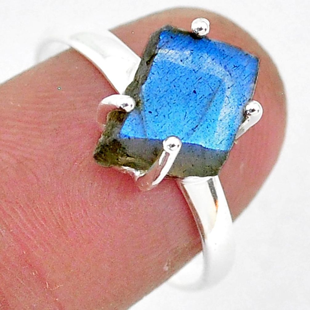 4.97cts natural blue labradorite slice 925 silver solitaire ring size 8 r95482