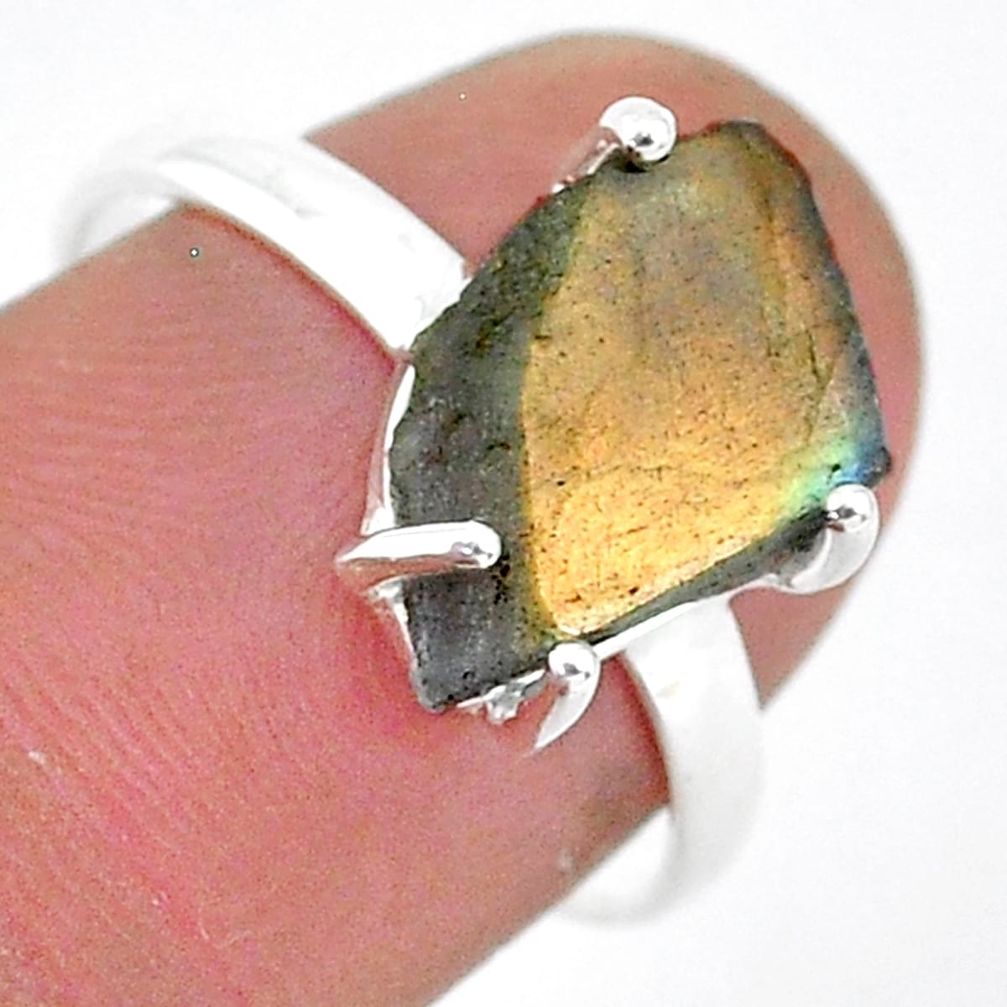 5.13cts natural blue labradorite slice 925 silver solitaire ring size 8 r95487