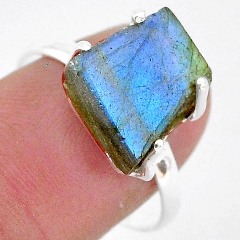 7.08cts natural blue labradorite slice 925 silver solitaire ring size 9 r95491