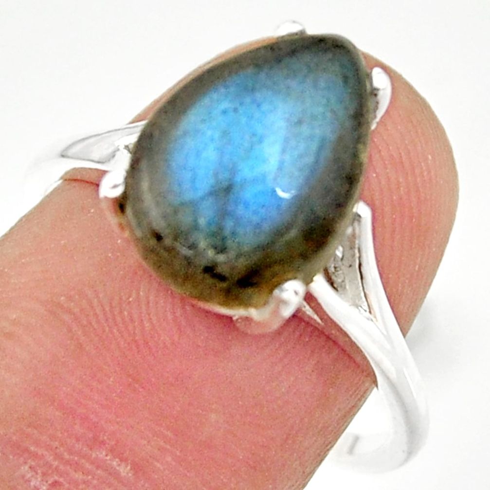 5.45cts natural blue labradorite sterling silver solitaire ring size 8 r35893