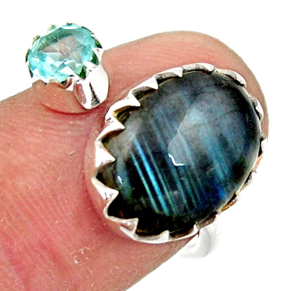 6.22cts natural blue labradorite topaz 925 silver adjustable ring size 7 r45033