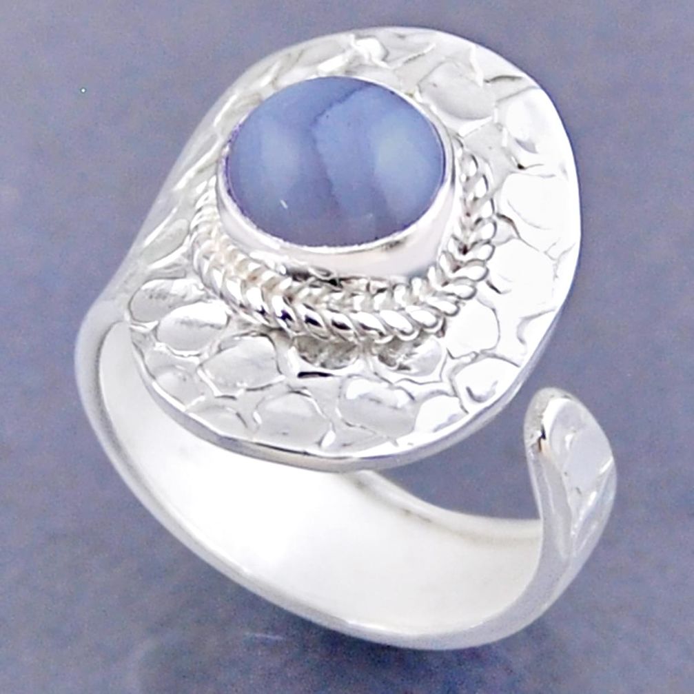 3.22cts natural blue lace agate 925 silver adjustable ring size 8.5 r54747