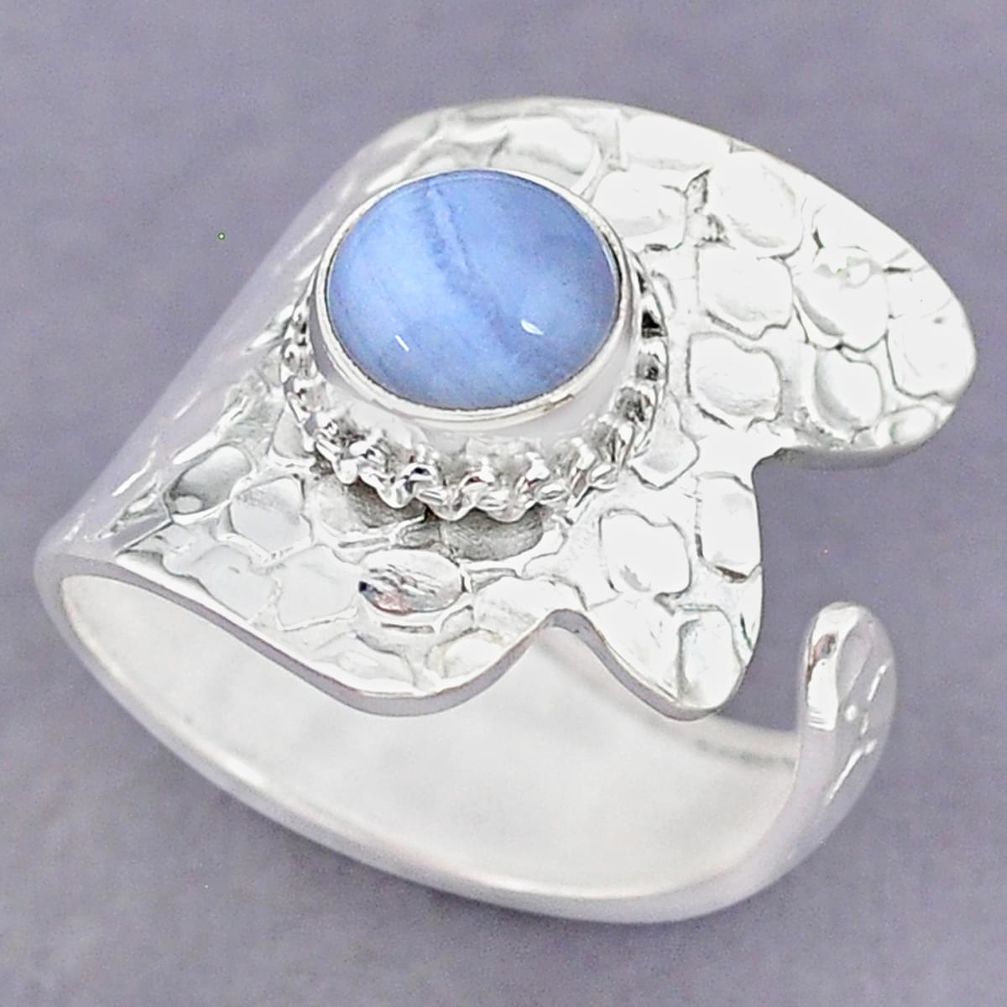 3.21cts natural blue lace agate 925 silver adjustable ring size 8 r90600