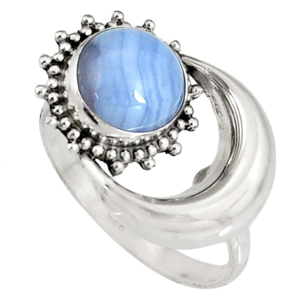 3.05cts natural blue lace agate 925 silver half moon ring jewelry size 7 r19543