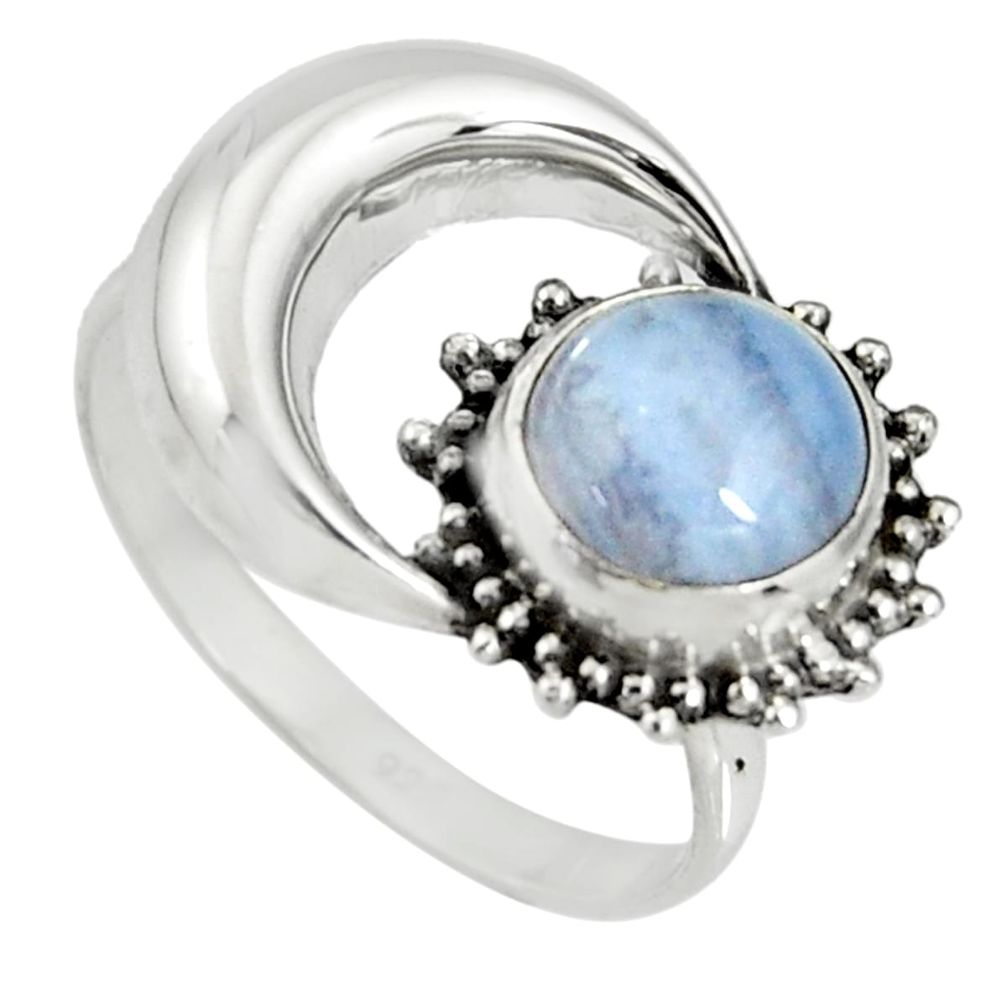 3.29cts natural blue lace agate 925 silver half moon ring jewelry size 8 r19549