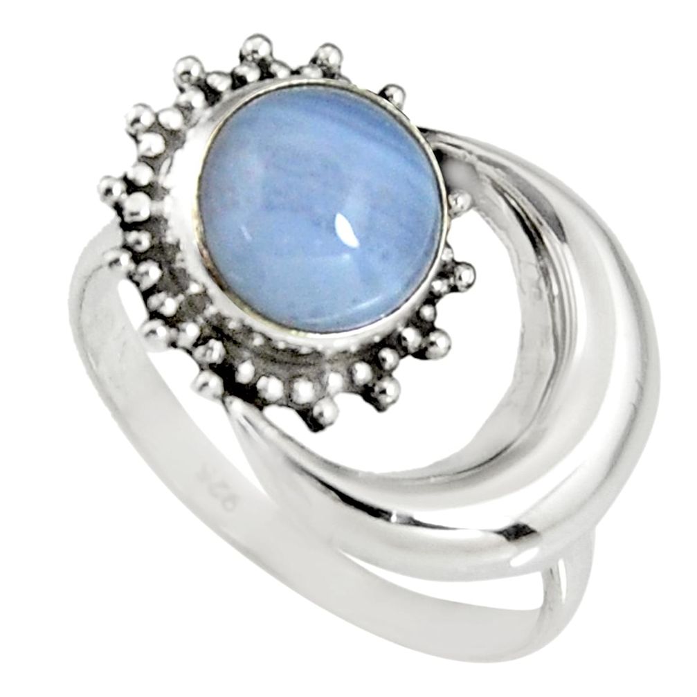 3.29cts natural blue lace agate 925 silver half moon ring size 7.5 r19545