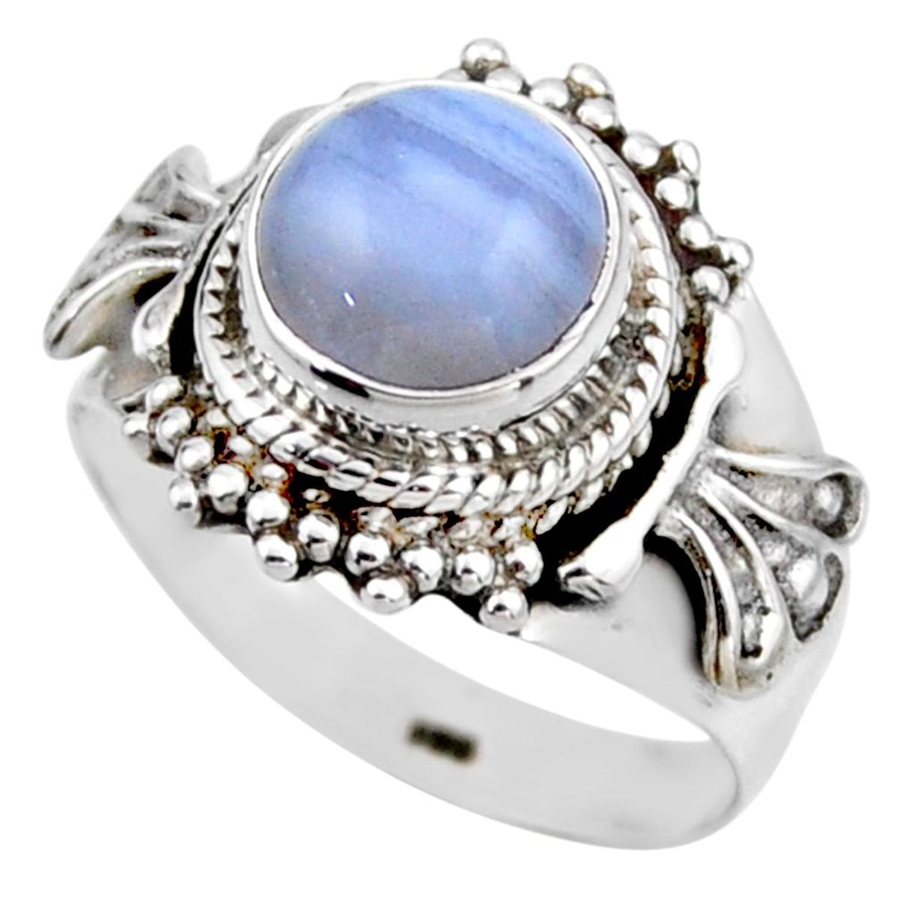 3.19cts natural blue lace agate 925 silver solitaire ring jewelry size 6 r53474