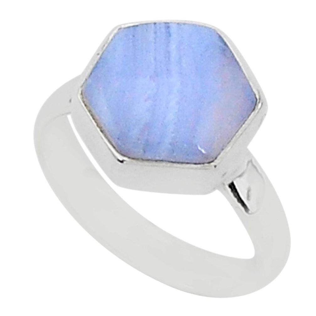 5.84cts natural blue lace agate 925 silver solitaire ring jewelry size 6 r96863