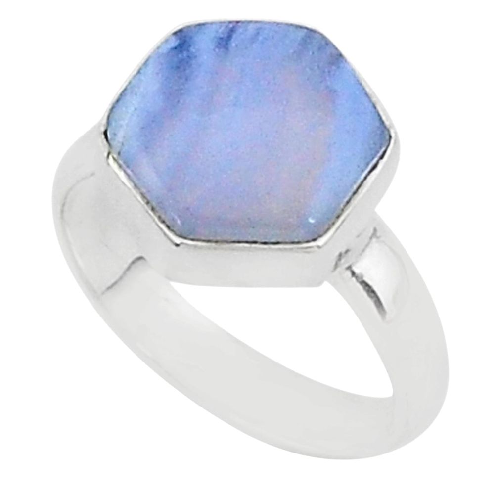 6.39cts natural blue lace agate 925 silver solitaire ring jewelry size 7 r96862