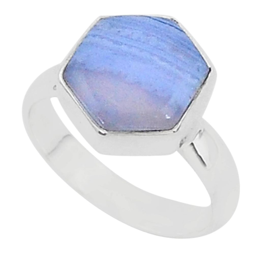6.04cts natural blue lace agate 925 silver solitaire ring jewelry size 7 r96866