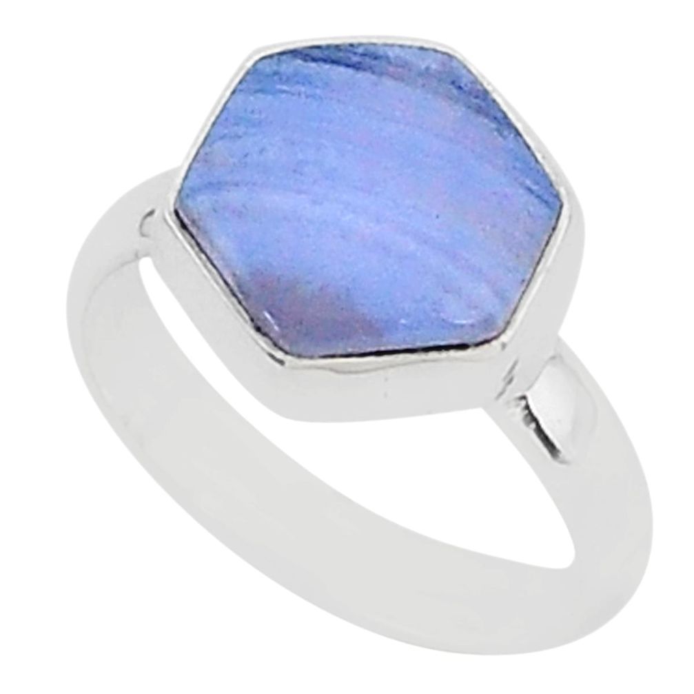 6.04cts natural blue lace agate 925 silver solitaire ring jewelry size 7 r96870