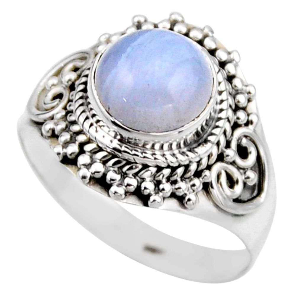 3.62cts natural blue lace agate 925 silver solitaire ring jewelry size 8 r53471