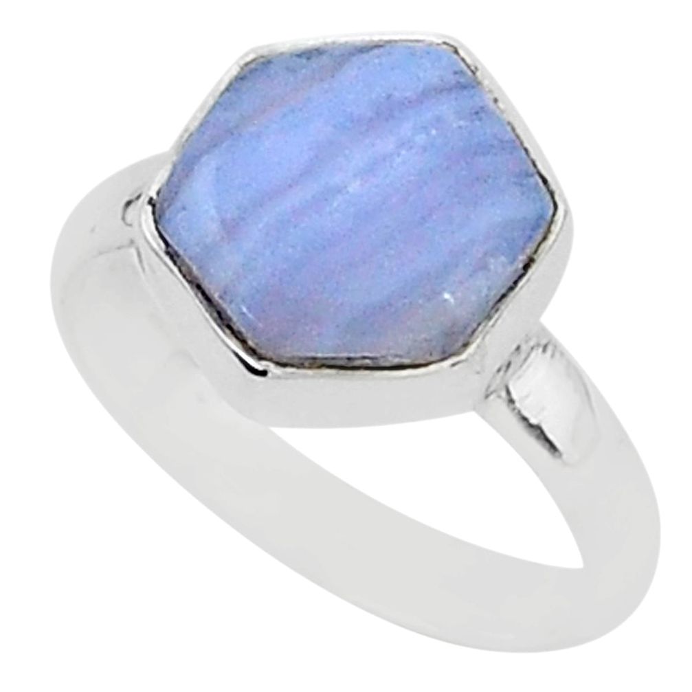 6.72cts natural blue lace agate 925 silver solitaire ring jewelry size 9 r96861