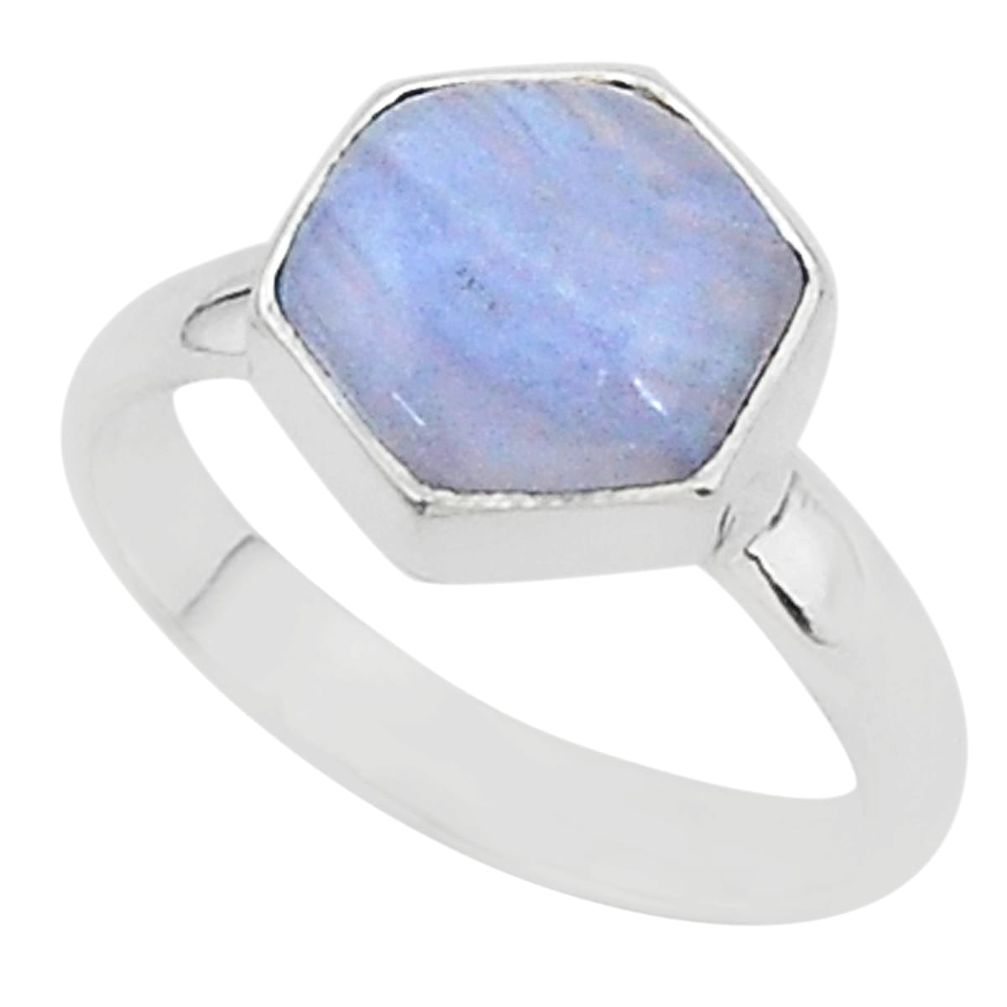 6.39cts natural blue lace agate 925 silver solitaire ring jewelry size 9 r96868