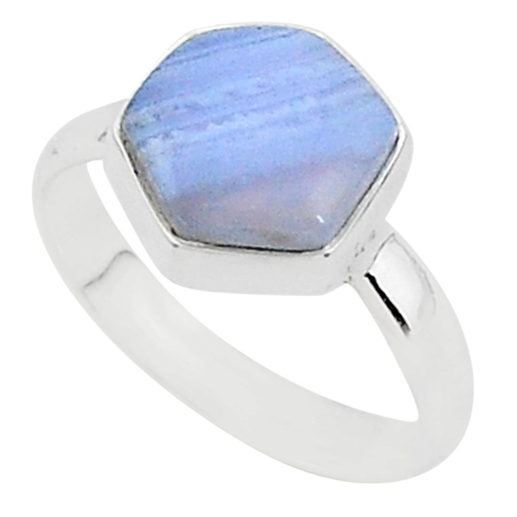 6.40cts natural blue lace agate 925 silver solitaire ring jewelry size 9 r96873