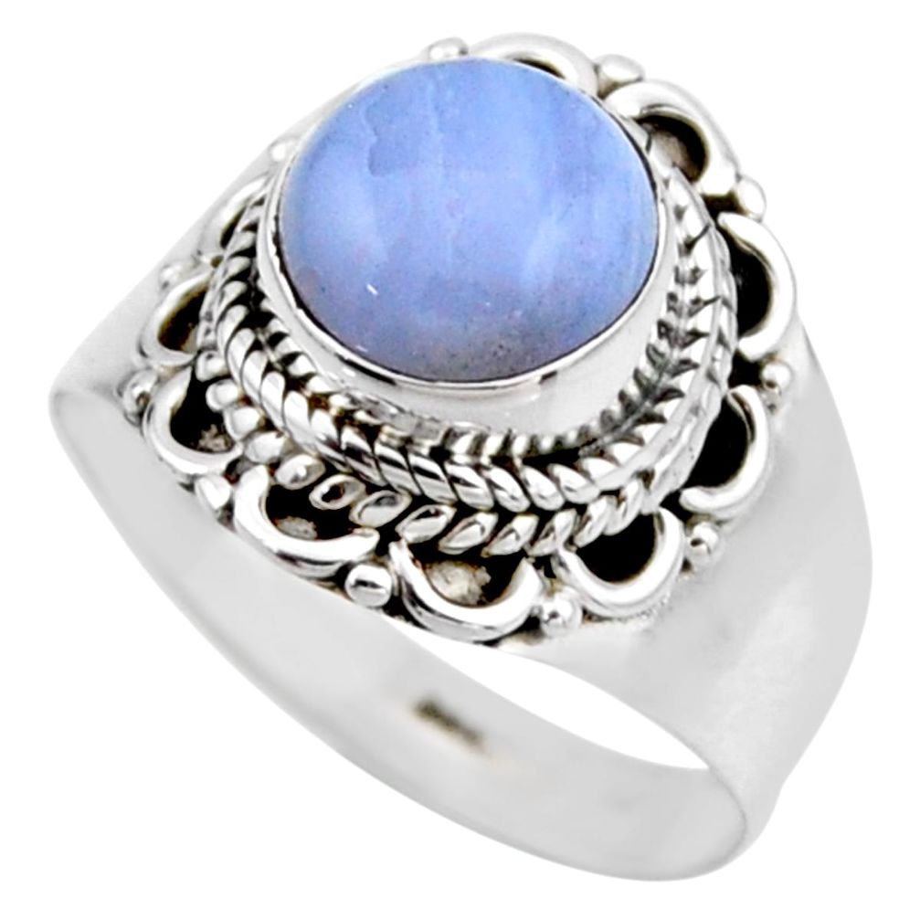 3.12cts natural blue lace agate 925 silver solitaire ring size 6.5 r53477