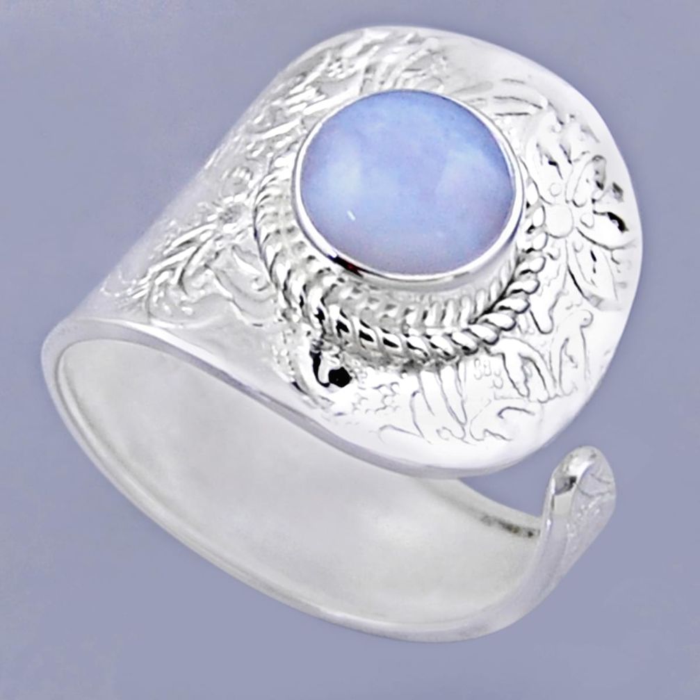 3.25cts natural blue lace agate round 925 silver adjustable ring size 9 r54920