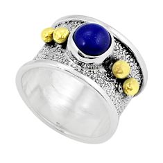 2.33cts natural blue lapis lazuli 925 silver gold ring size 6.5 y24969