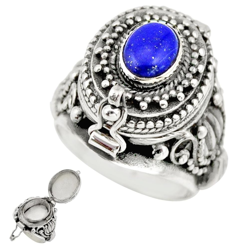 1.92cts natural blue lapis lazuli 925 silver poison box ring size 7 r41187