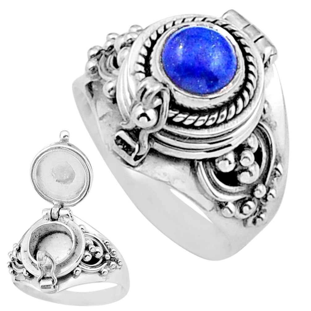 1.10cts natural blue lapis lazuli 925 silver poison box ring size 7 u9661