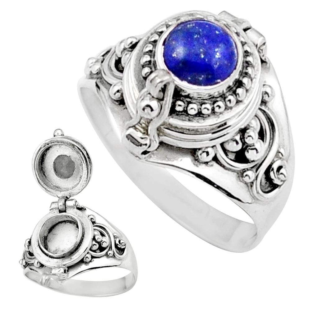 2.19cts natural blue lapis lazuli 925 silver poison box ring size 7 u9681