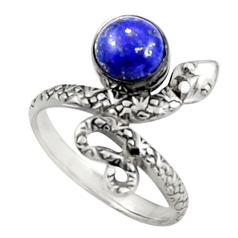 3.14cts natural blue lapis lazuli 925 silver snake solitaire ring size 9 d46586