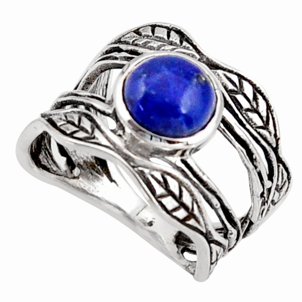 2.68cts natural blue lapis lazuli 925 silver solitaire leaf ring size 7.5 r36979