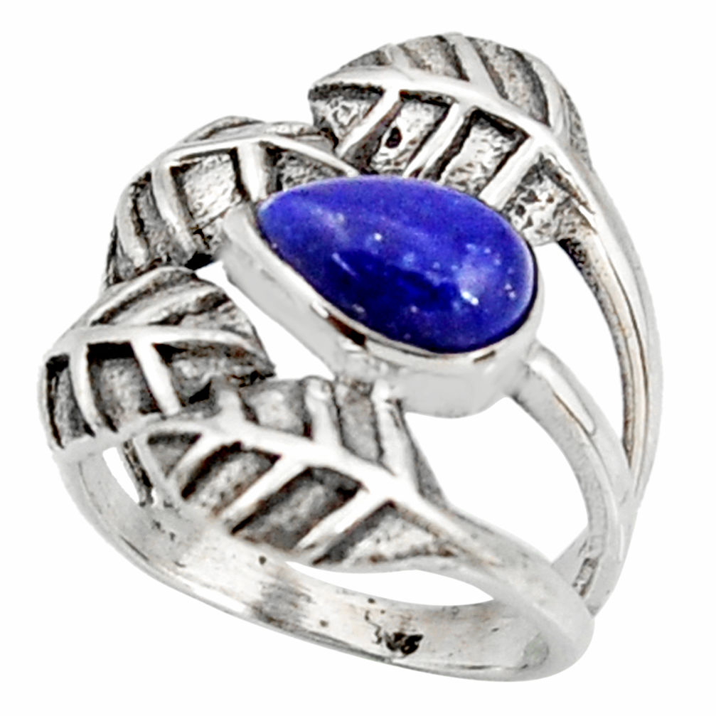 2.63cts natural blue lapis lazuli 925 silver solitaire leaf ring size 6 r37046