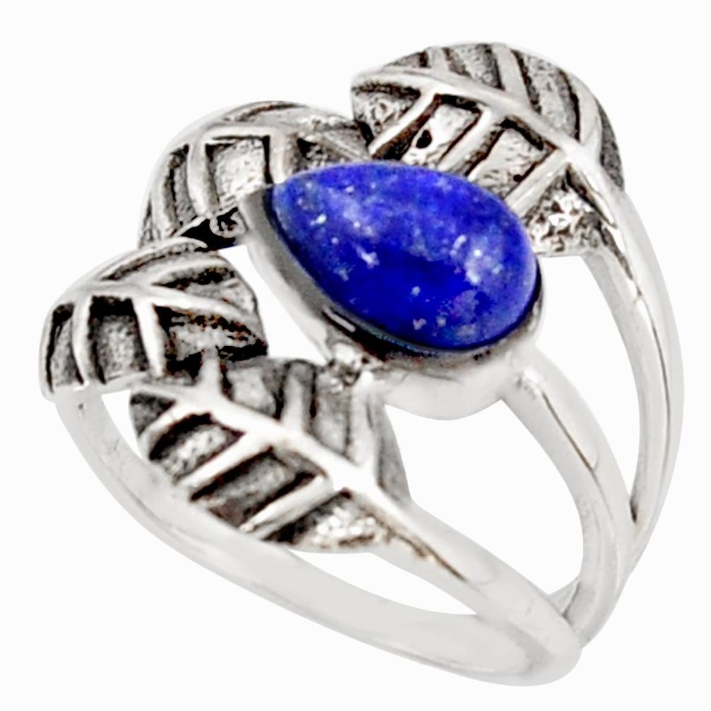 2.34cts natural blue lapis lazuli 925 silver solitaire leaf ring size 7 r37047