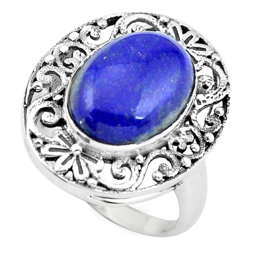 5.97cts natural blue lapis lazuli 925 silver solitaire ring size 8.5 p55886