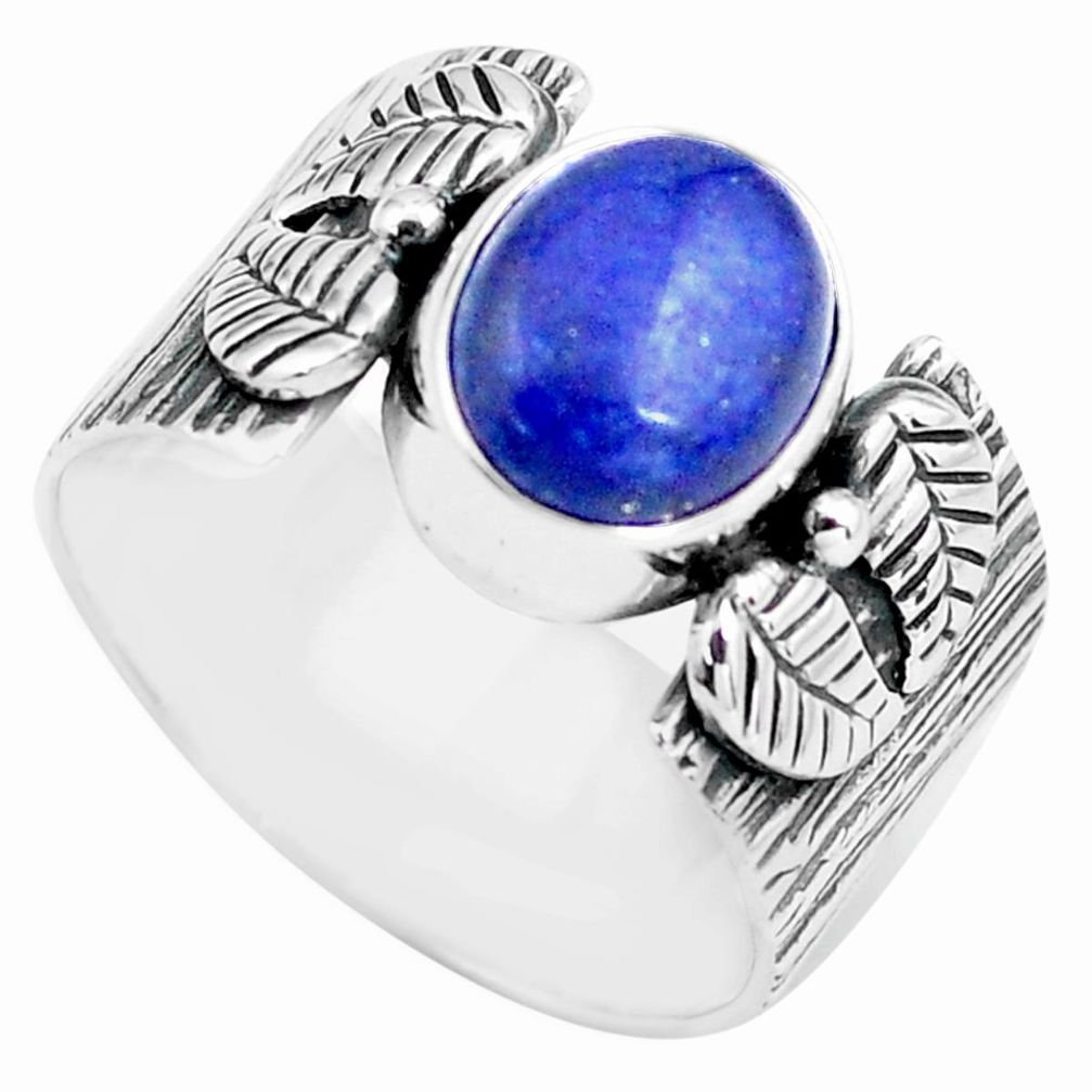 4.47cts natural blue lapis lazuli 925 silver solitaire ring size 8.5 p77172