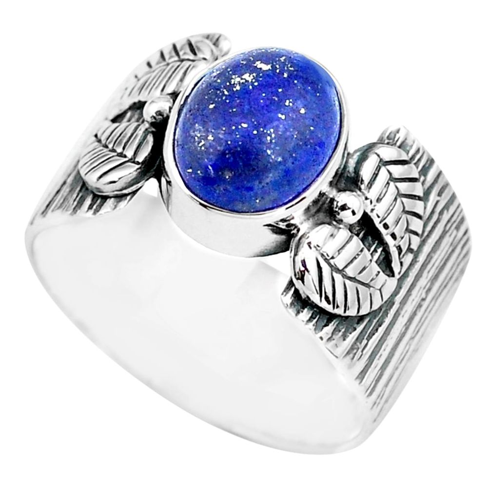 4.21cts natural blue lapis lazuli 925 silver solitaire ring size 9.5 p77173