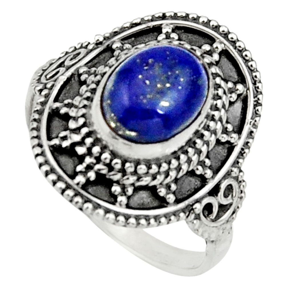 3.19cts natural blue lapis lazuli 925 silver solitaire ring size 7.5 r26767