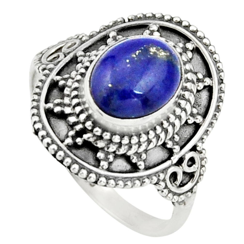 3.28cts natural blue lapis lazuli 925 silver solitaire ring size 8.5 r26768