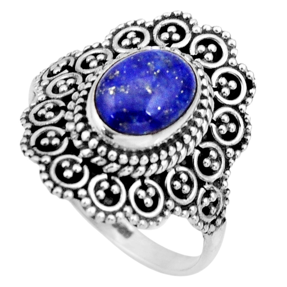 3.28cts natural blue lapis lazuli 925 silver solitaire ring size 8.5 r26929