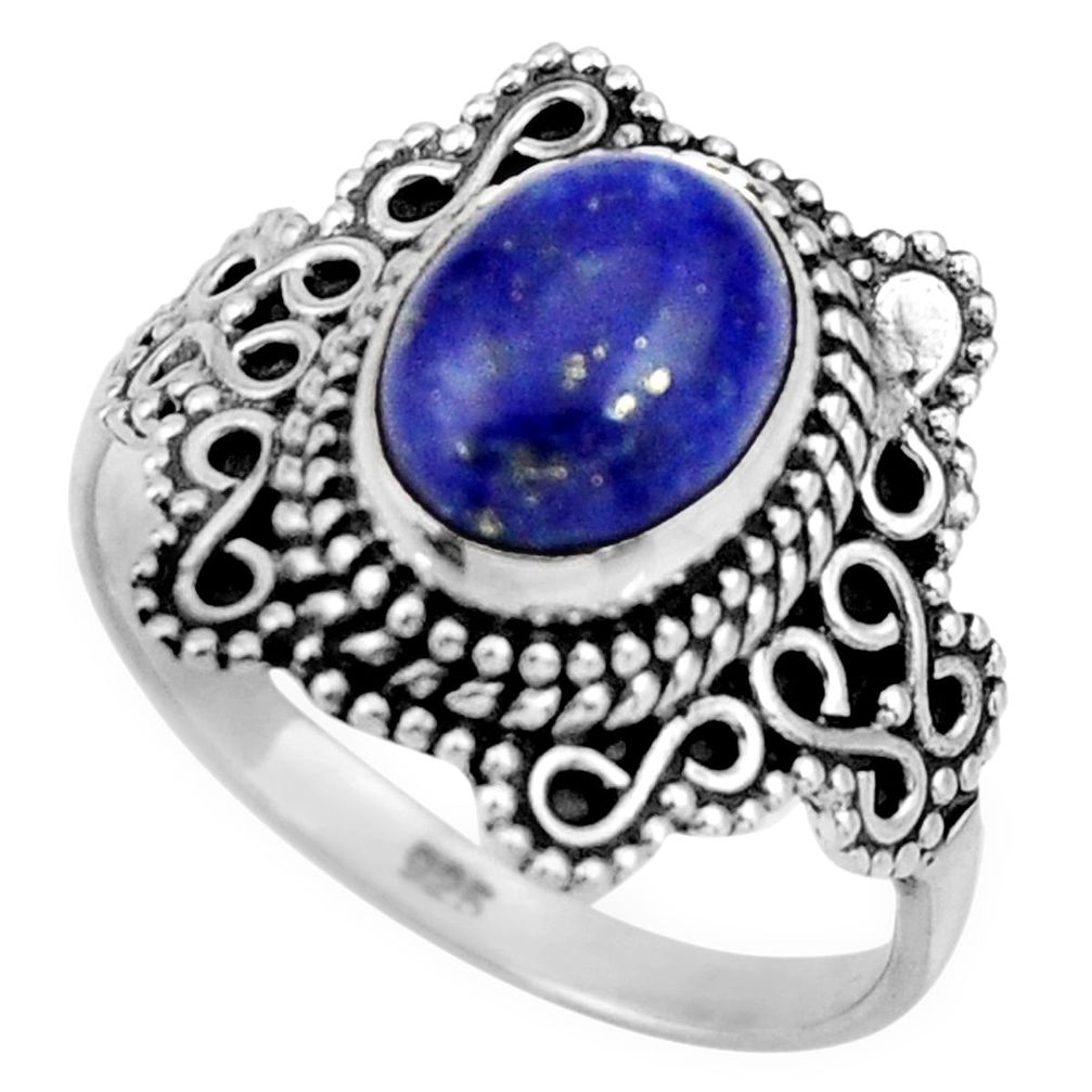 3.01cts natural blue lapis lazuli 925 silver solitaire ring size 7.5 r26984