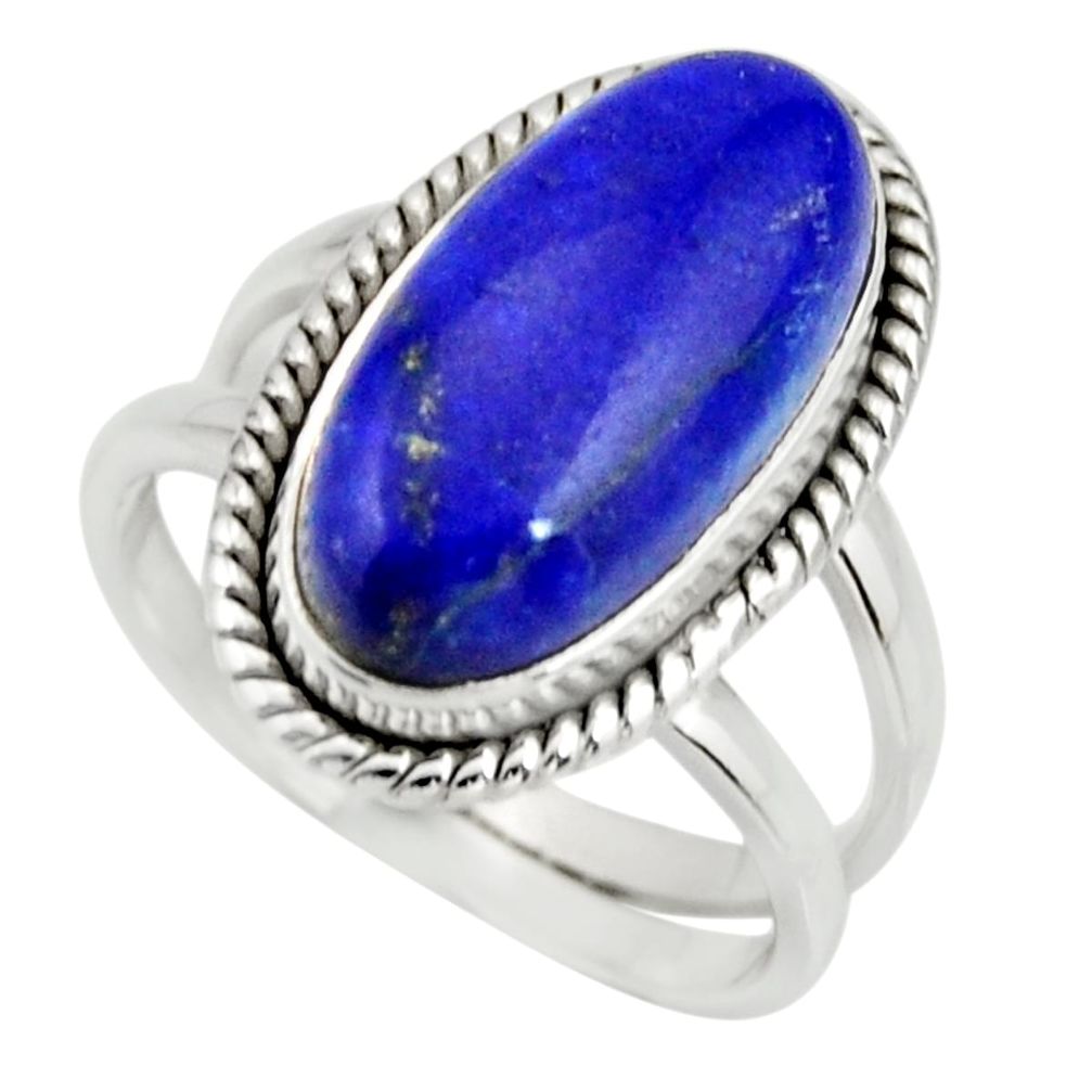 6.63cts natural blue lapis lazuli 925 silver solitaire ring size 7.5 r27149