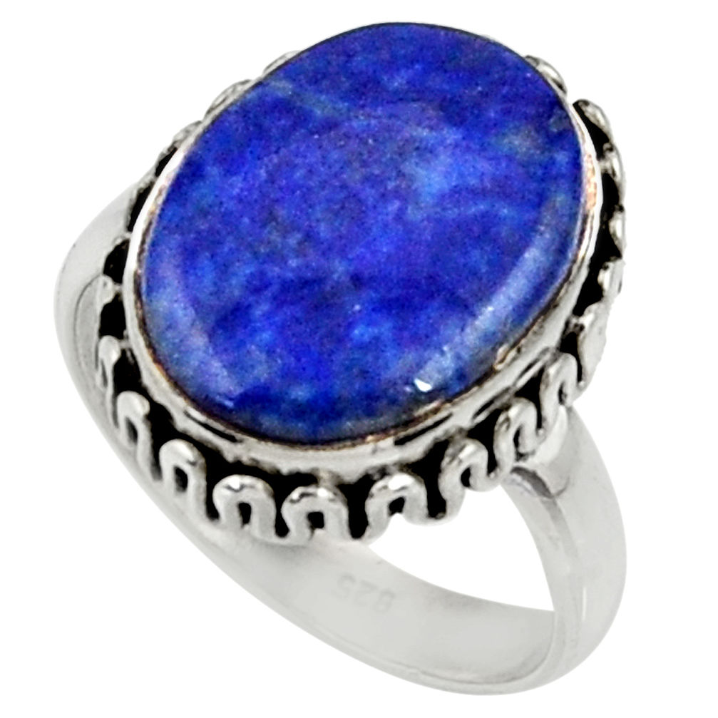 10.81cts natural blue lapis lazuli 925 silver solitaire ring size 7.5 r28248