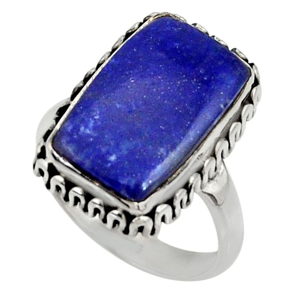 8.48cts natural blue lapis lazuli 925 silver solitaire ring size 7.5 r28266