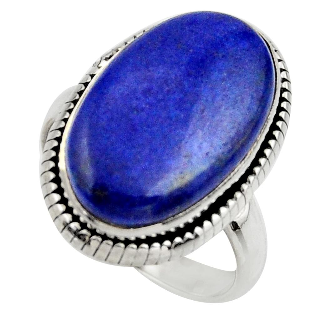 13.08cts natural blue lapis lazuli 925 silver solitaire ring size 7.5 r28653