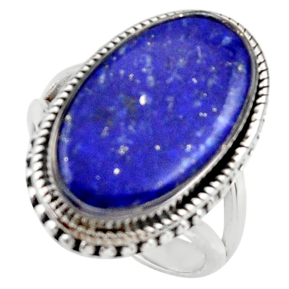 11.54cts natural blue lapis lazuli 925 silver solitaire ring size 7.5 r28756