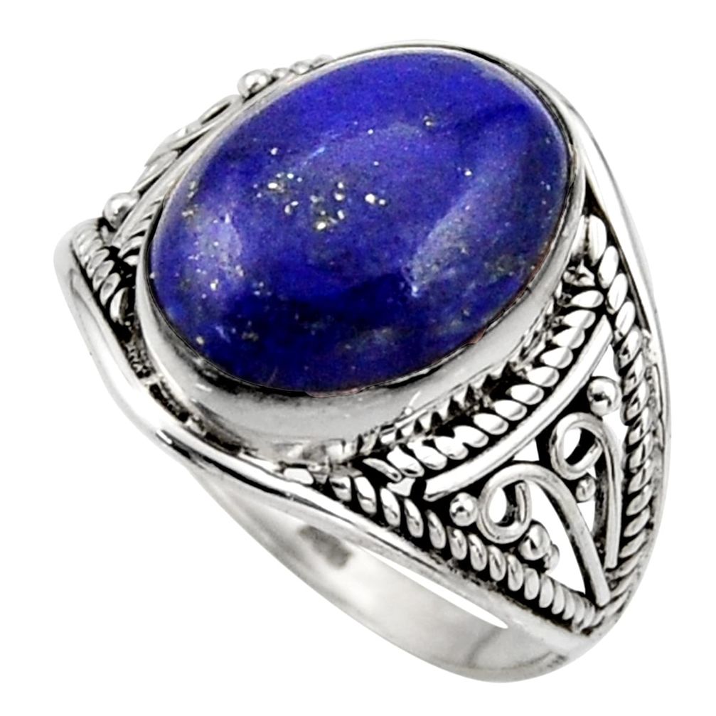 6.39cts natural blue lapis lazuli 925 silver solitaire ring size 7.5 r35472