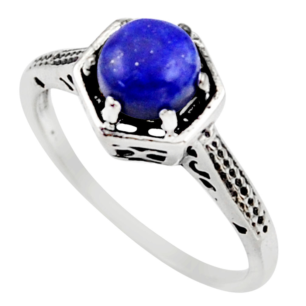 1.24cts natural blue lapis lazuli 925 silver solitaire ring size 6.5 r35955