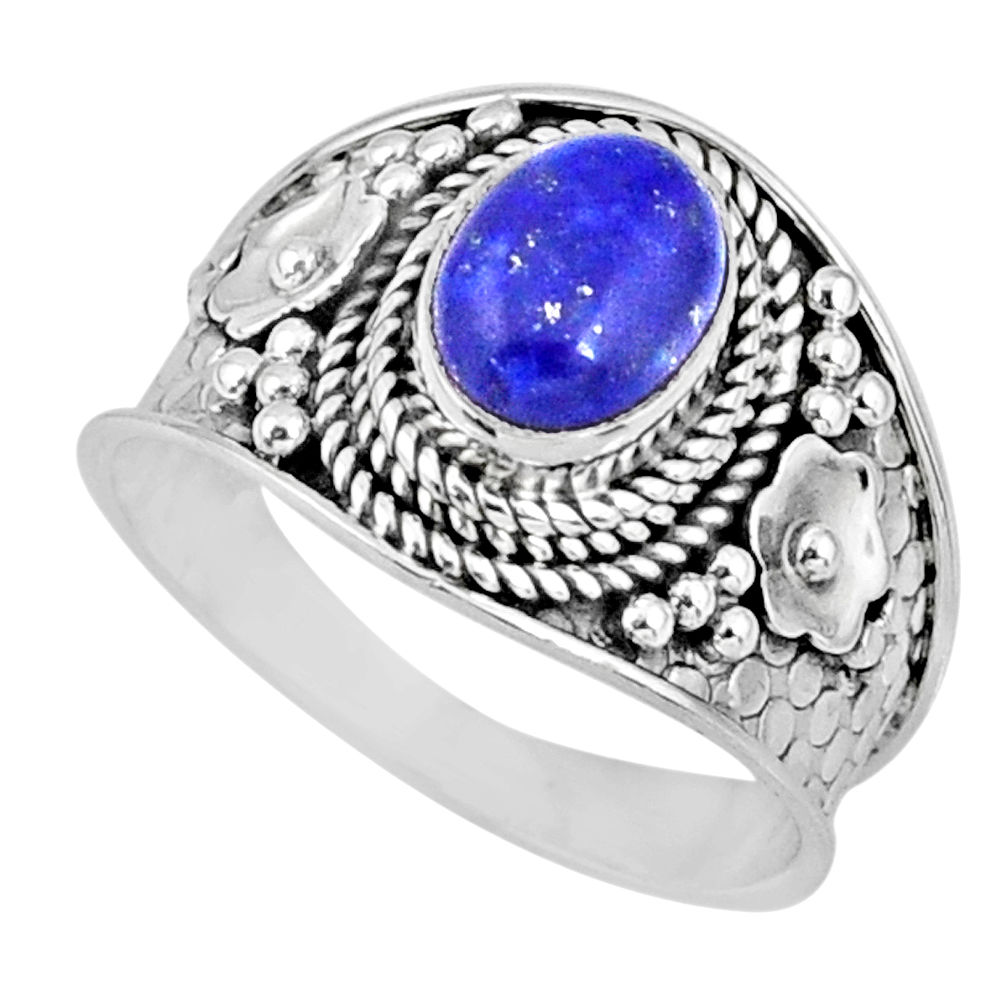 2.17cts natural blue lapis lazuli 925 silver solitaire ring size 7.5 r57977